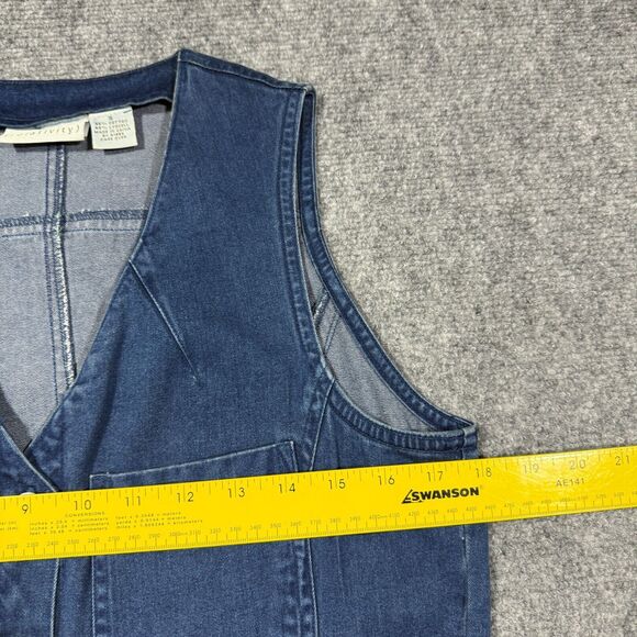 Vtg Relativity Denim Dress Small Midi Button Pockets Vneck Y2K 90s Cottagecore - Picture 5 of 9